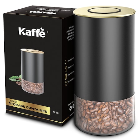 Airtight Coffee Canister With Lid By  Storage Container - Round - Black/Gold - 12oz